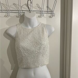 *Keepsake, the Label* white crop sequence shirt